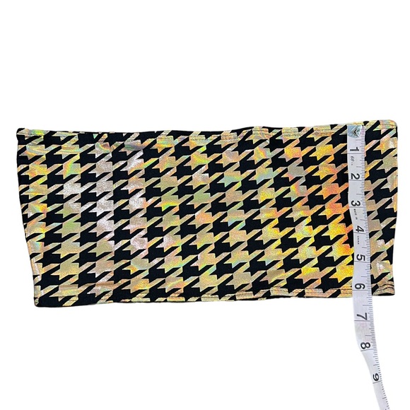 TastefulGirl Black & Gold Holo Houndstooth Tube Top & High Leg Bottom Rave Set - Picture 12 of 13